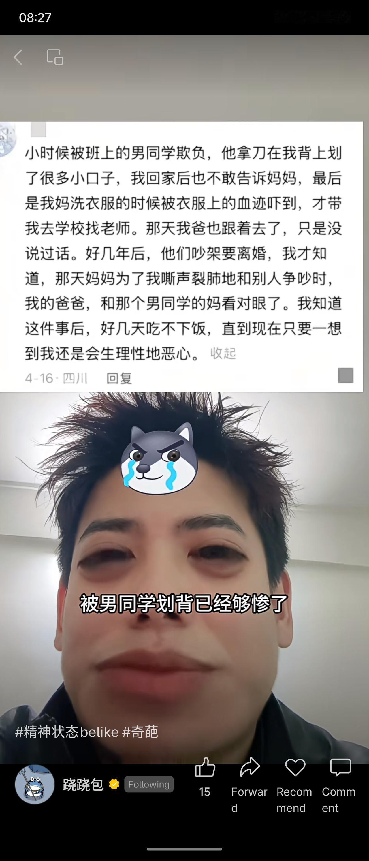 一个令人心碎的双重背叛故事。讲述者童年时不仅遭受同学的暴力伤害，更在事后发现，父