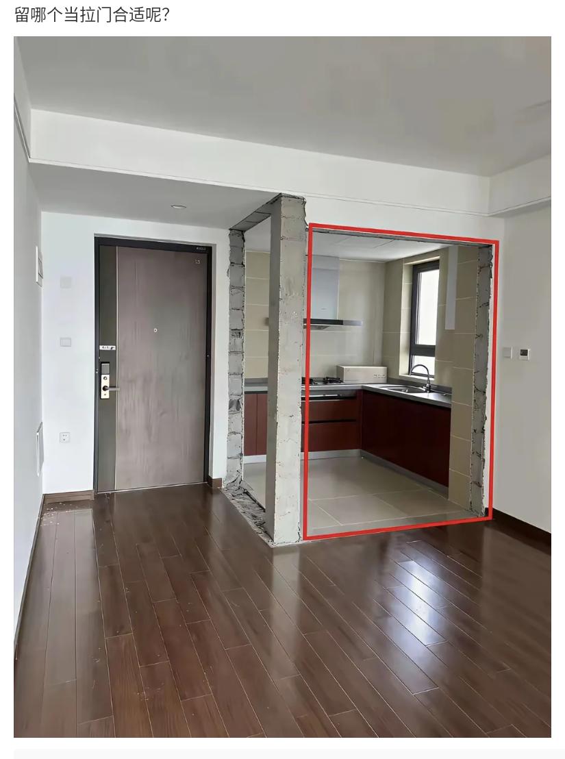 来个装修高手说一下，厨房这里，哪边当门更好？