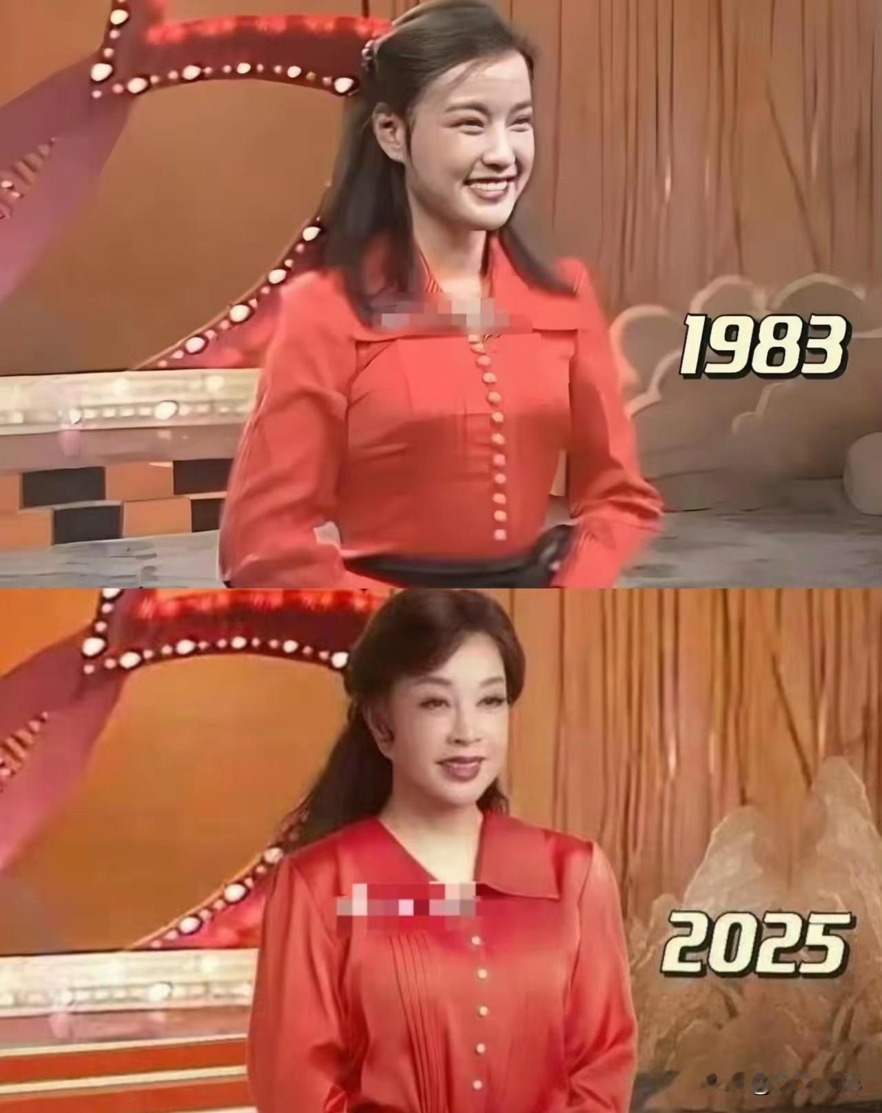 47年前的衣服啊。那会儿我爸妈还没出生呢。她愣是给穿进去了。不光穿进去，还绷得住