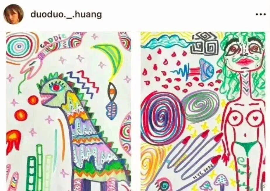 王诗龄和黄多多画作又被摆一块比，一个抢眼一个朴实，审美这事谁家没争过​