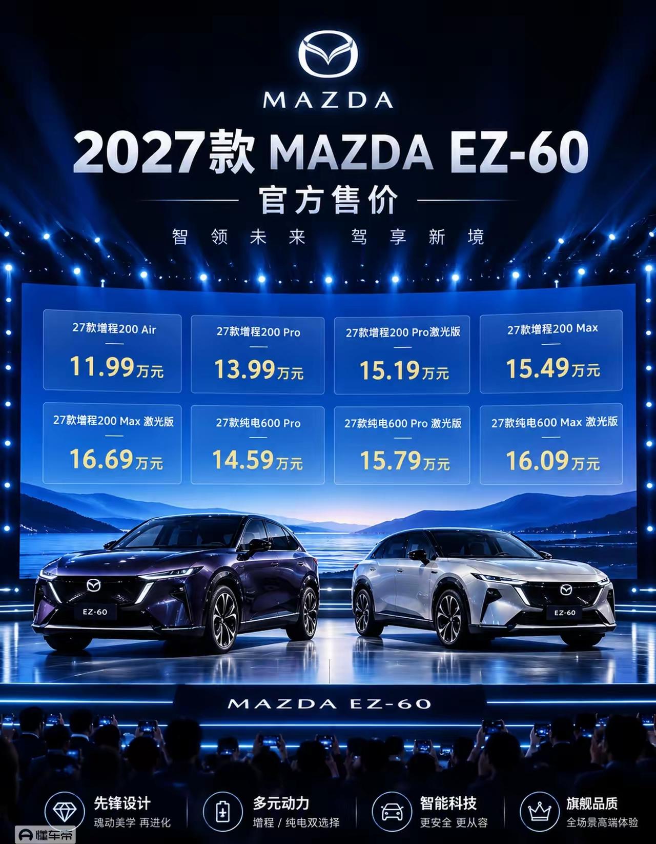 激光雷达➕宁德时代/中创新航的马自达EZ60迎来了2027款。这次不塞车！2