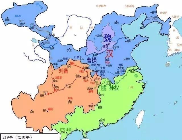 公元219年，是蜀汉势力最鼎盛的一年，刘备拥有西川之地，还有汉中，荆州之地，面积