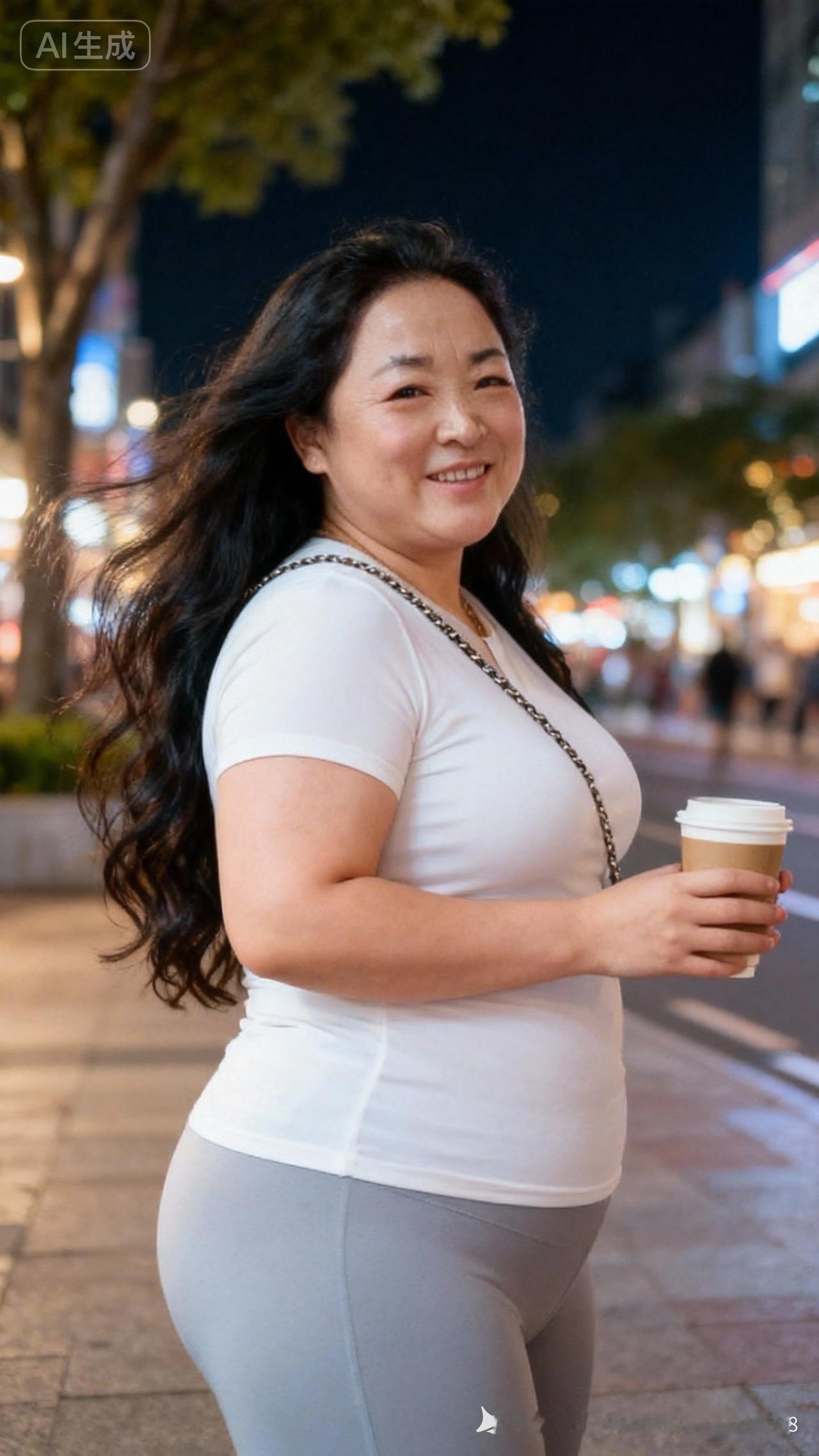 夜晚的街角，微笑的瞬间，咖啡相伴，美好生活。