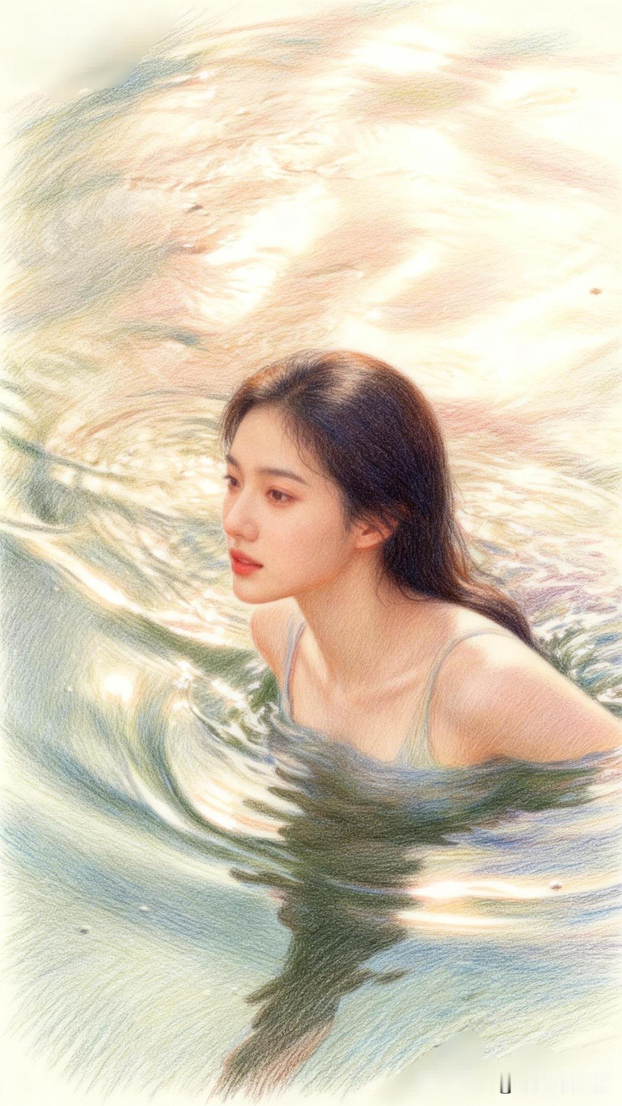 水光潋滟处，美女如画来。什么样的女孩你看一眼就会心动温柔的水中少女，静谧如梦，