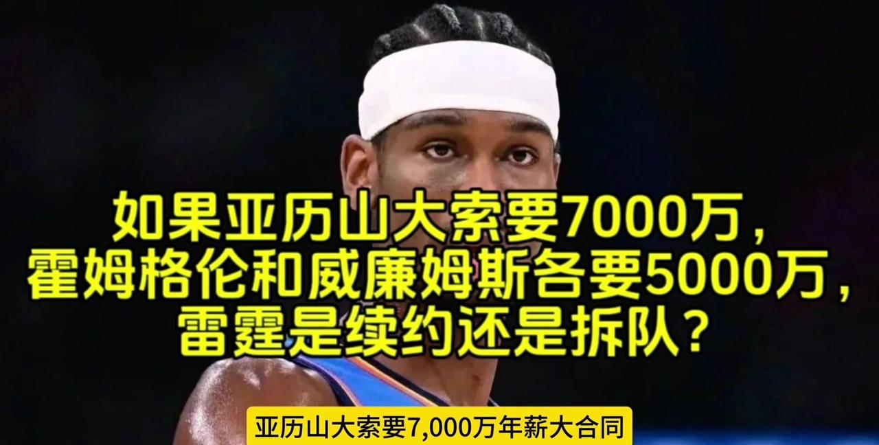 薪资压力下，雷霆会拆队吗？💰亚历山大索要7,000万年薪大合同，霍姆格伦和杰伦