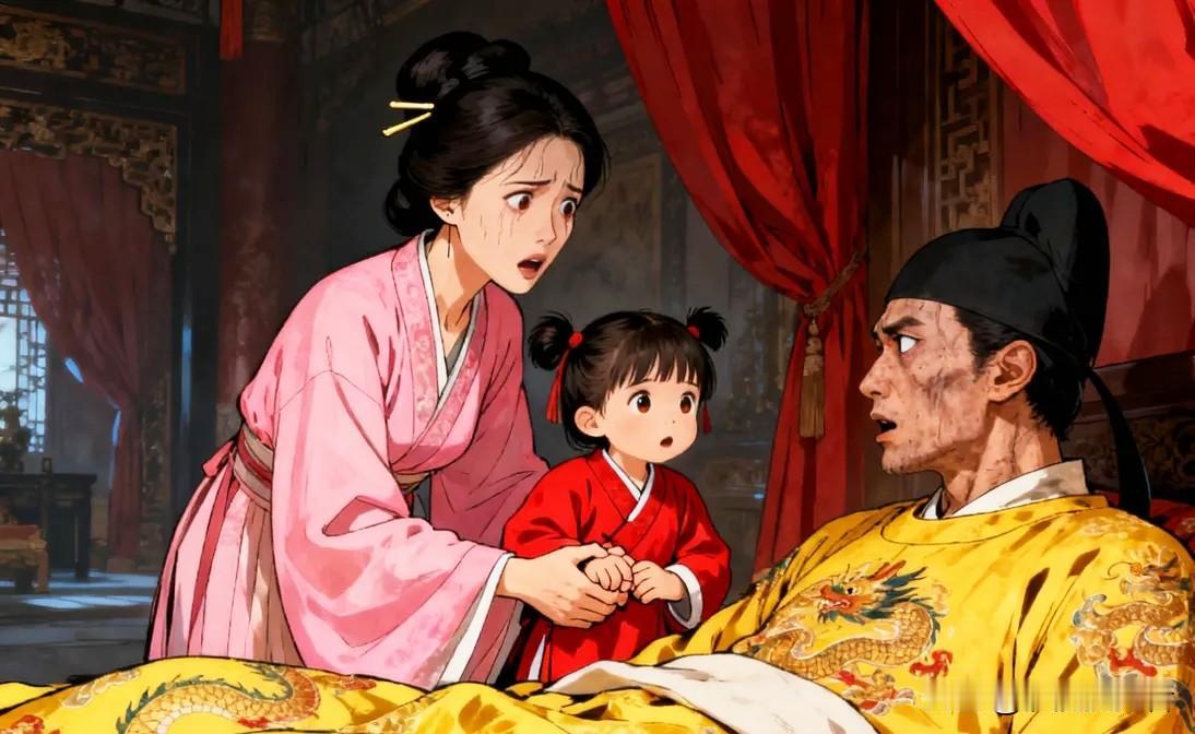 1398年，71岁朱元璋病危，嫔妃张美人领着3岁女儿前来探望，不料刚进门，朱元璋