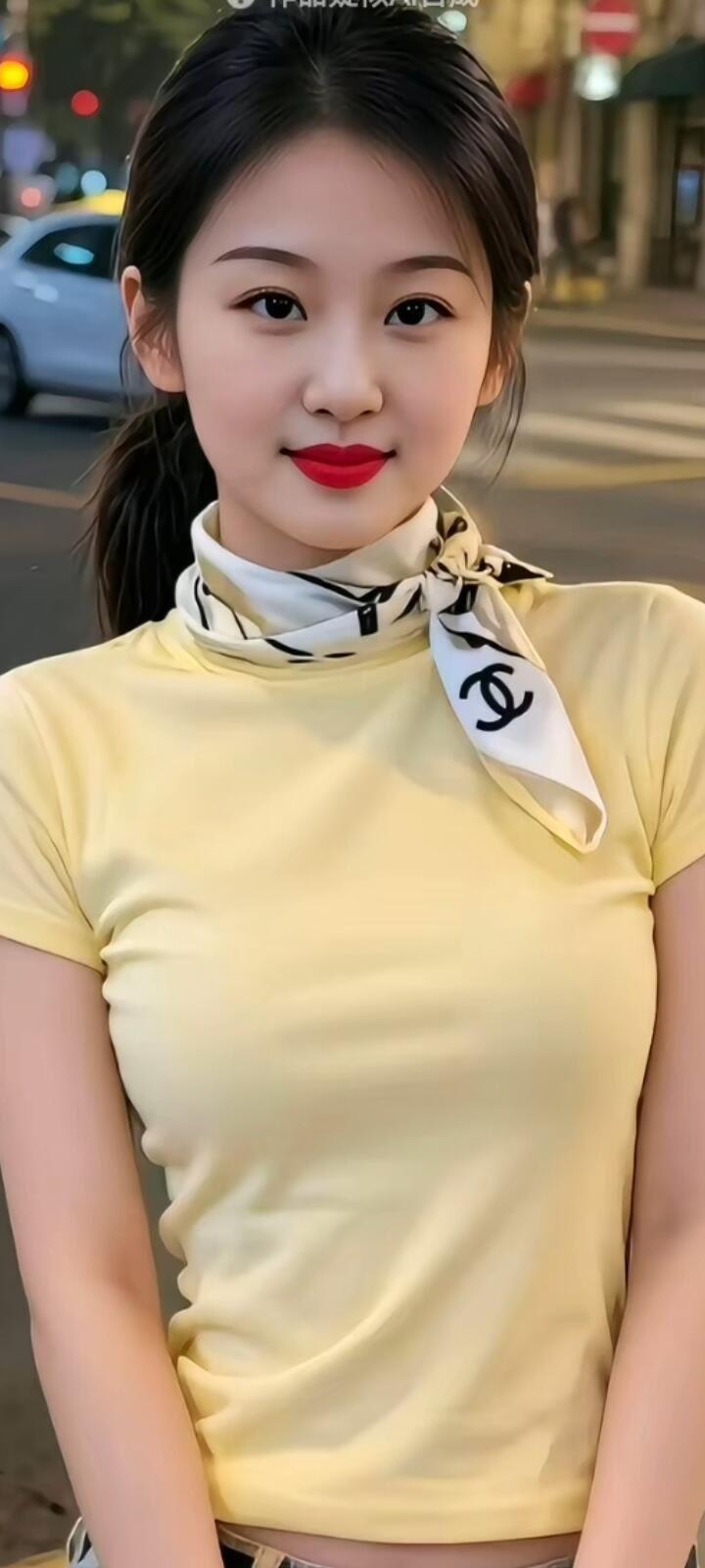 元气少女穿搭指南：黄色T恤+黑白围巾，活力满满！🌞👗👠