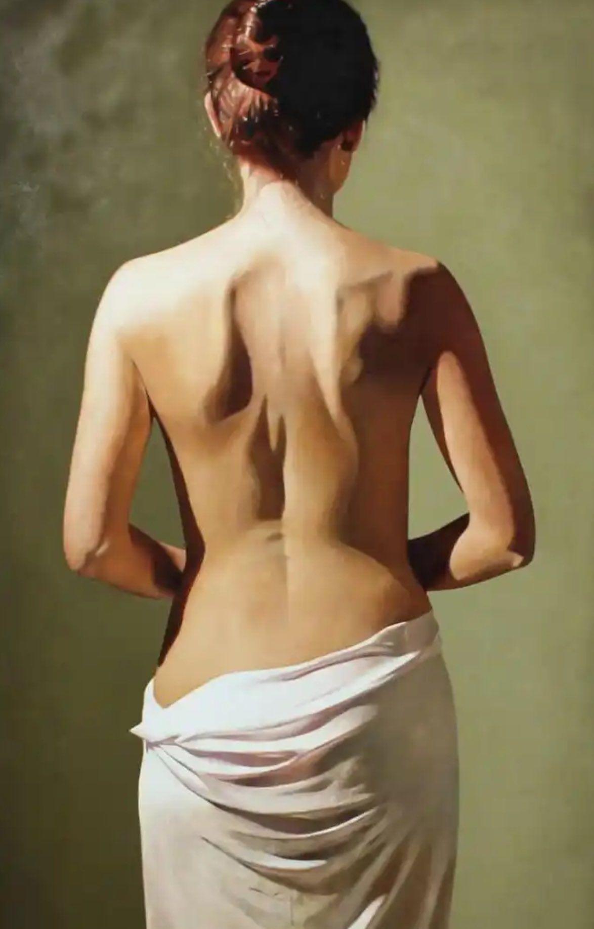每日一图！《女人背影》布面油画作者：托比·布斯曼，英国现代画家。1973