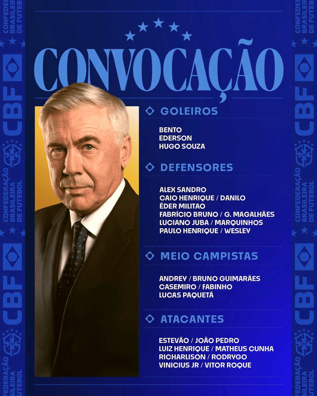 巴西大名单: 维尼、罗德里戈领衔, 库尼亚入选, 内马尔落选