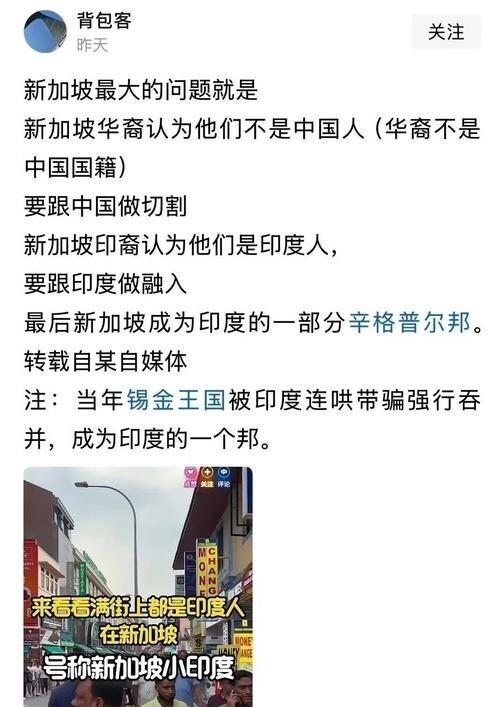 新加坡最大问题就是，新加坡华裔认为他们不是中国人（华裔不是中国国籍），要跟中国做
