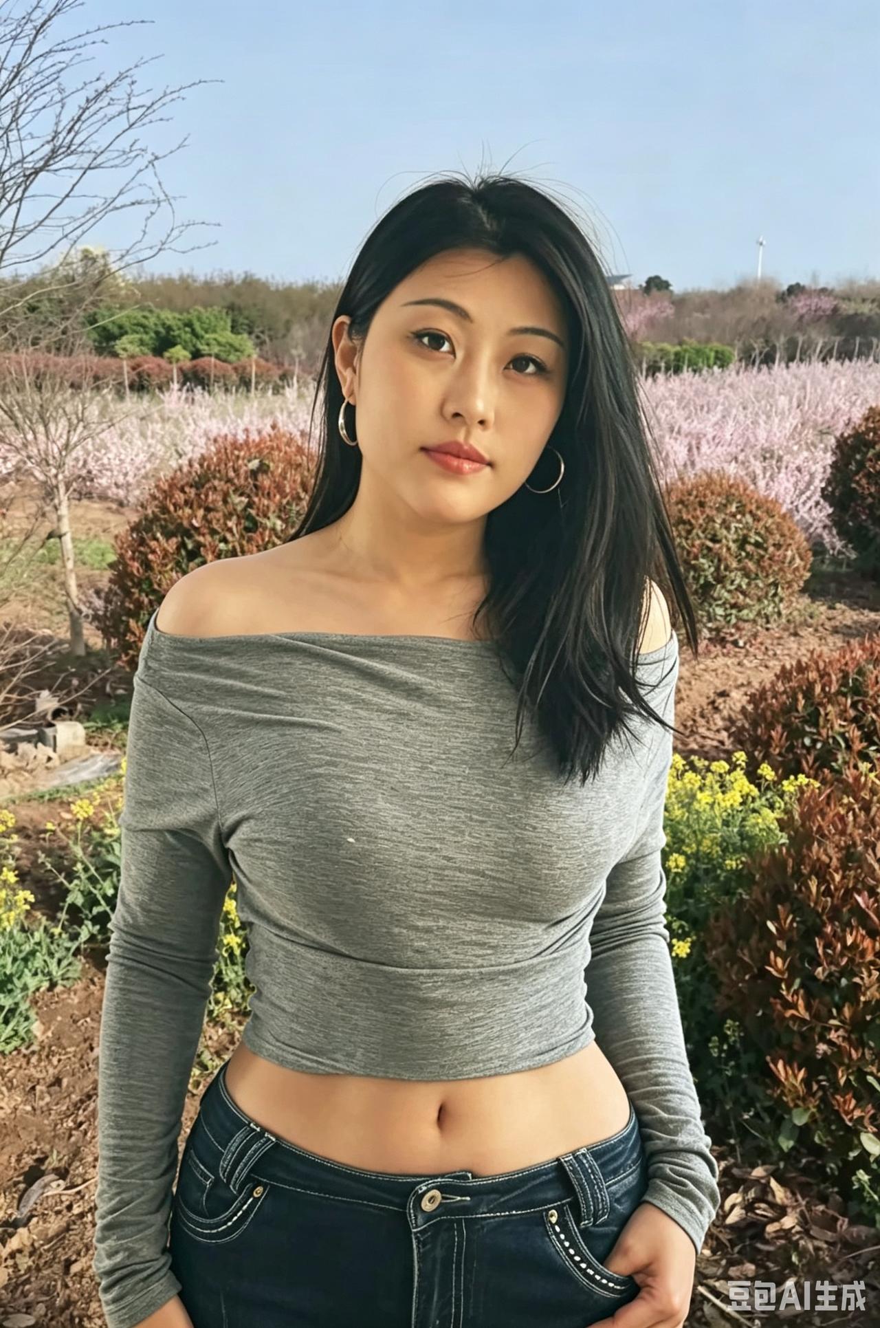 郊原晴日照柔身，浅黛明眸不染尘。闲立芳丛香满袖，天然风骨最撩人。