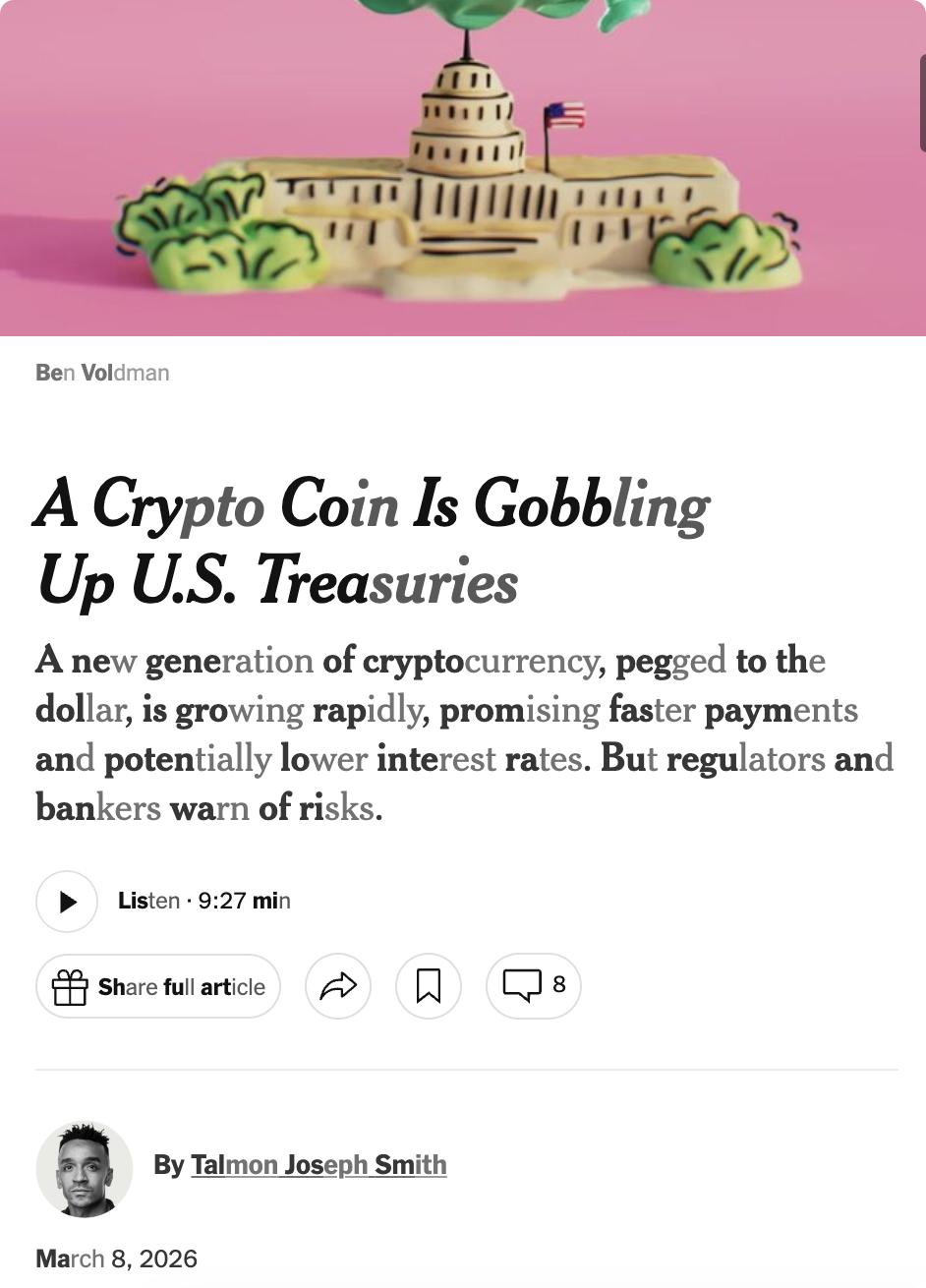 美媒：稳定币正大量吸纳美国国债，市值从2020年的200亿美元激增至3000亿美