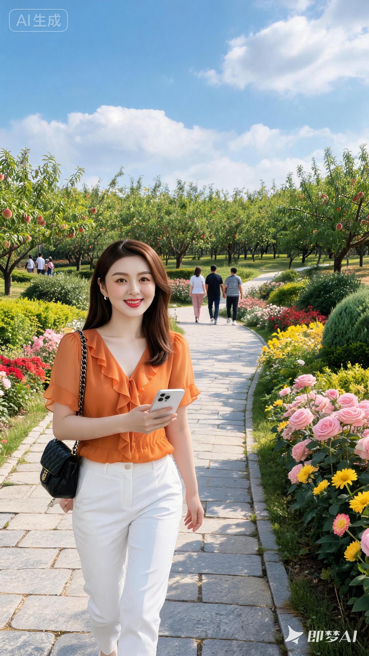 花径人行处，春光满目时。路旁见花香春天里的赏花美女自拍照，她美在那里。