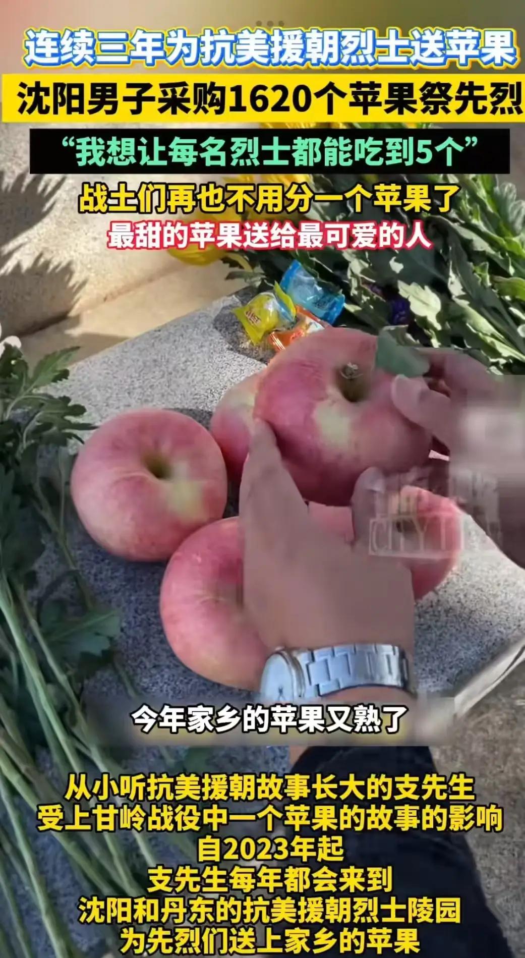一大早就被感动哭了！沈阳，47岁男子带着1650个苹果来到丹东烈士陵园，然后在每