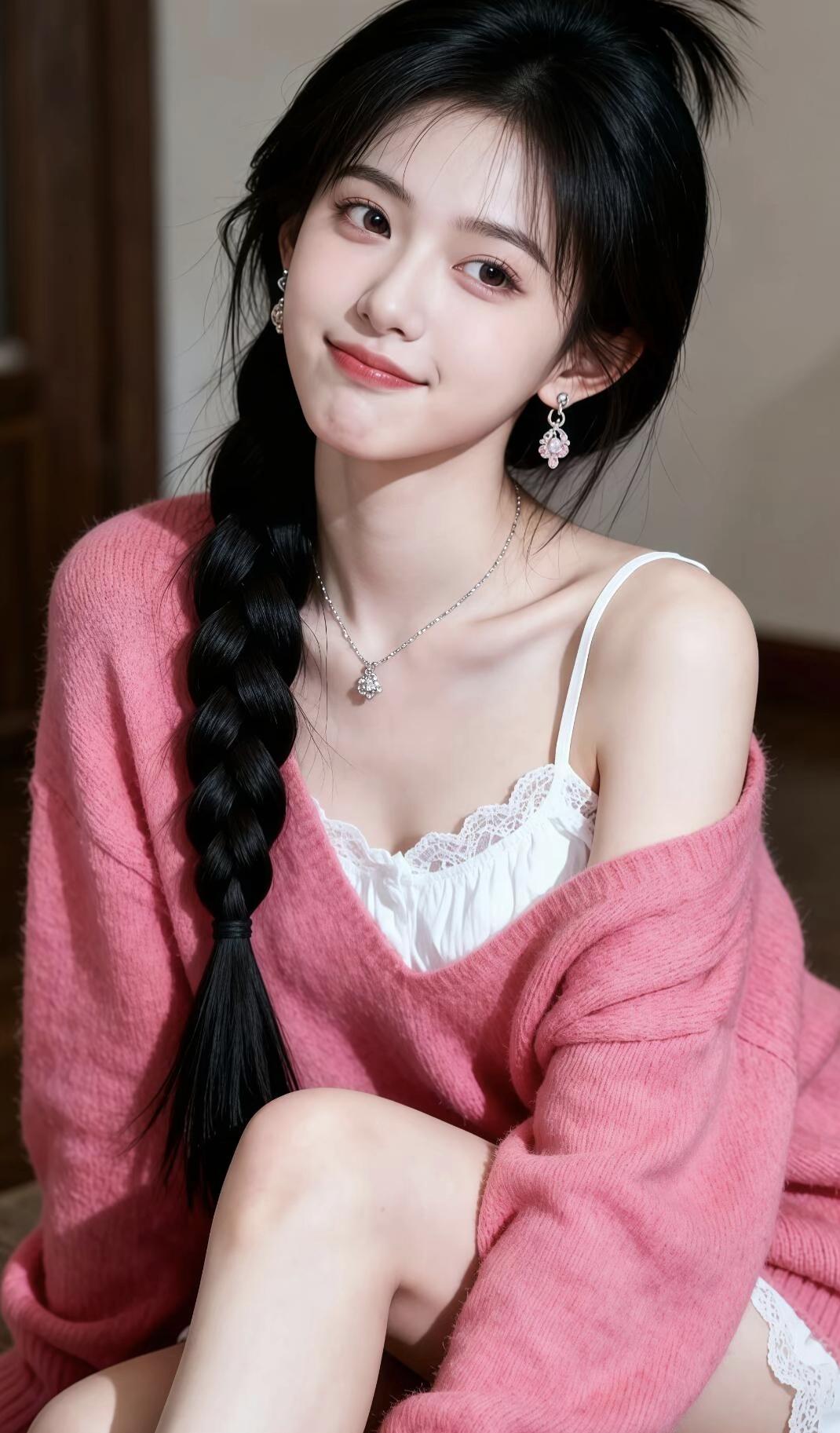 粉衣美人倚，笑语动芳心！美少女少女