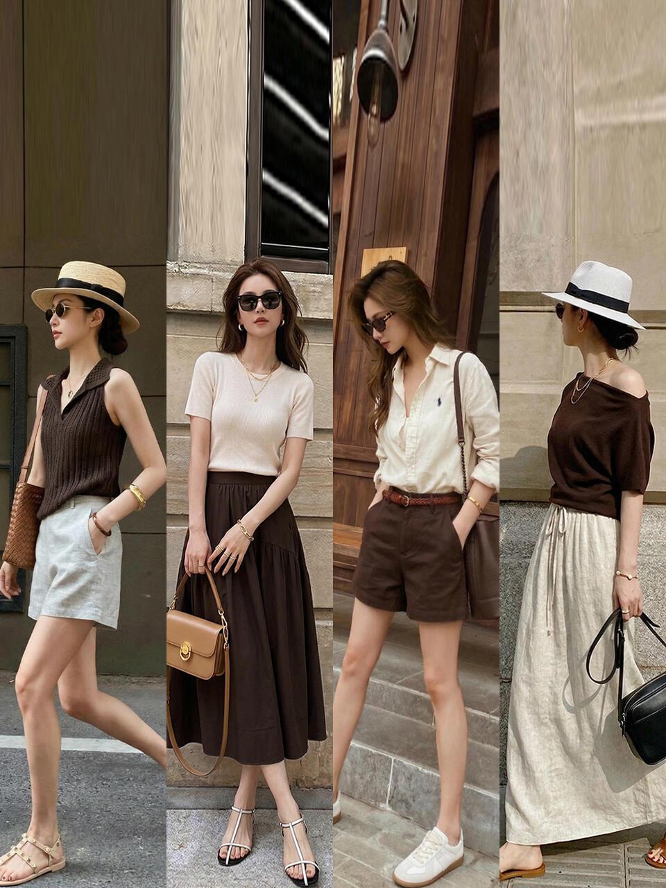 咖色这样穿很高级！自带松弛感的大地色系，是永不过时的穿搭王牌。深咖针织配浅麻短