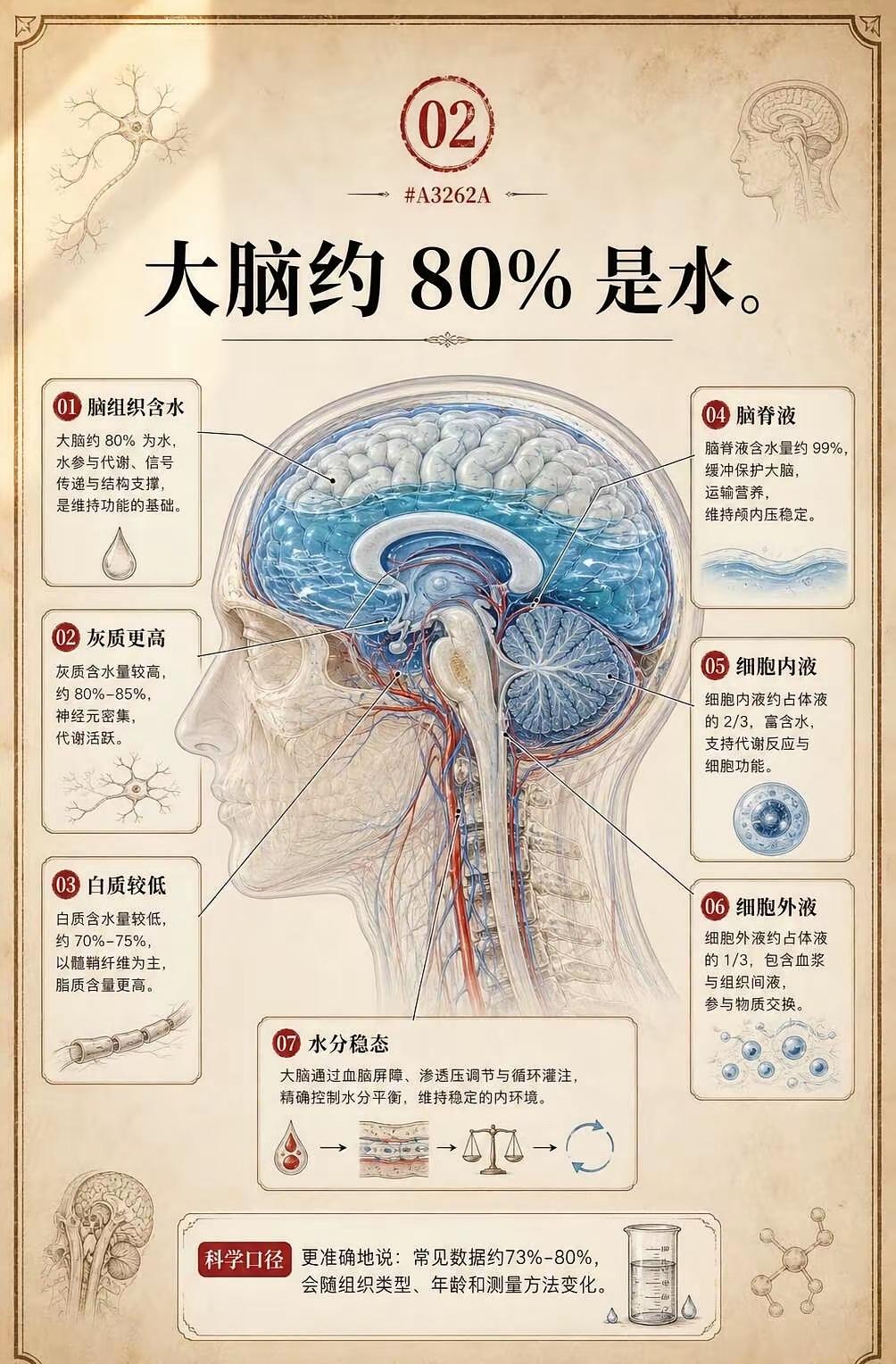 耳朵是终身生长大脑进水是正常的，不进水是死人人的大脑80%是水，人的一生：
