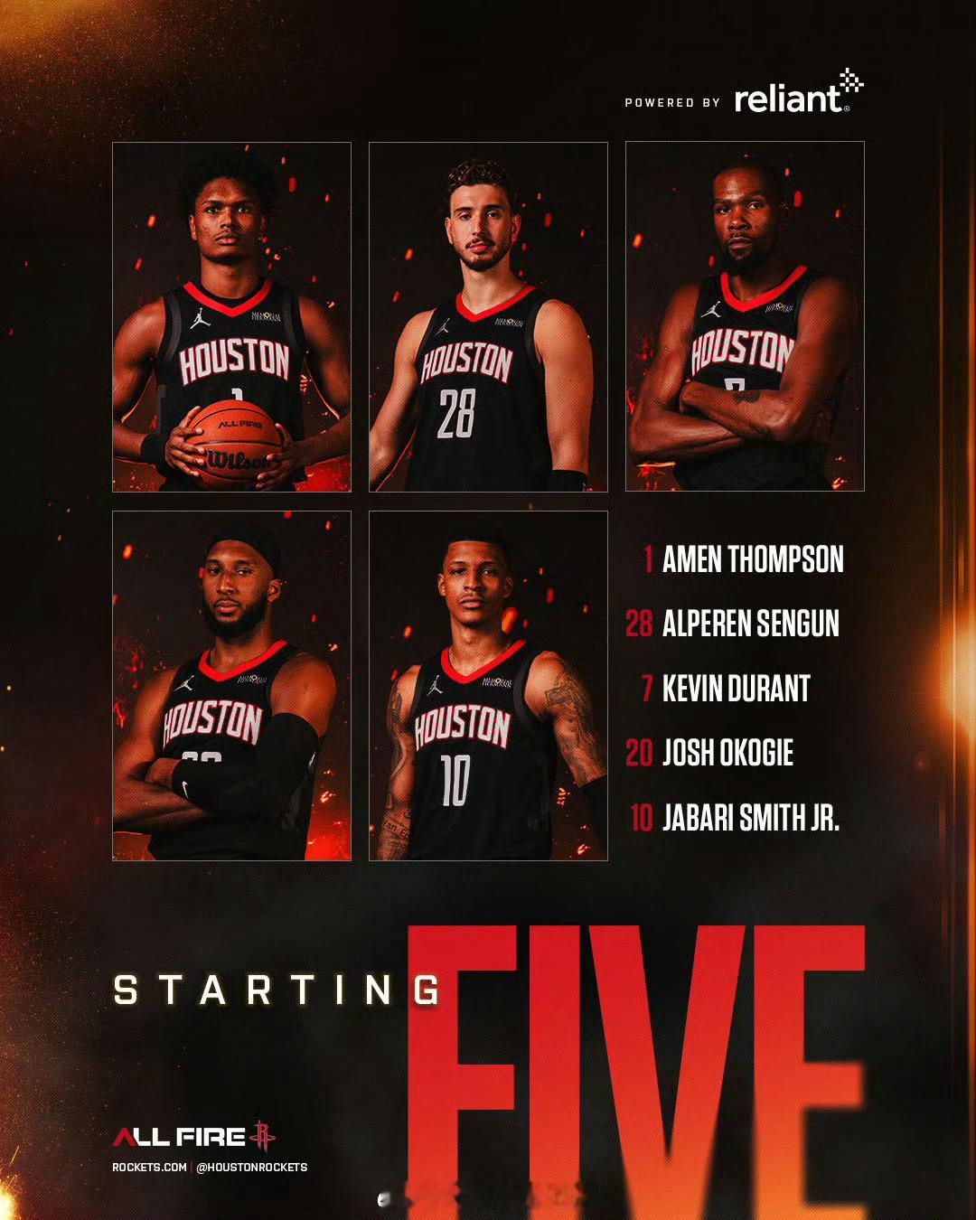 火箭vs魔术首发：阿门、奥科吉、杜兰特、小贾、申京