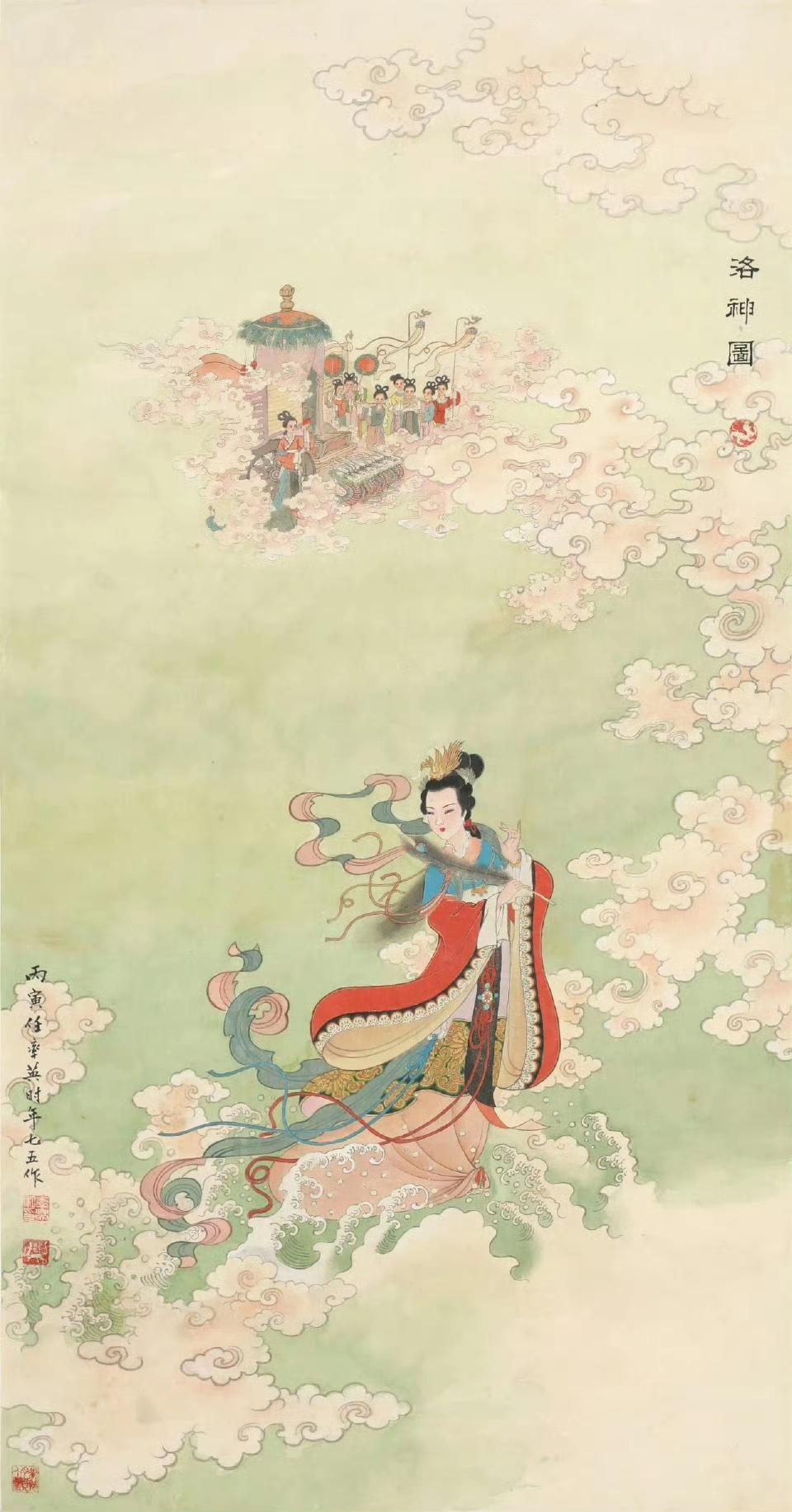 看任率英的工笔重彩仙女画，才算懂什么是“美到极致”！浓艳色彩衬得画面格外绚丽，细