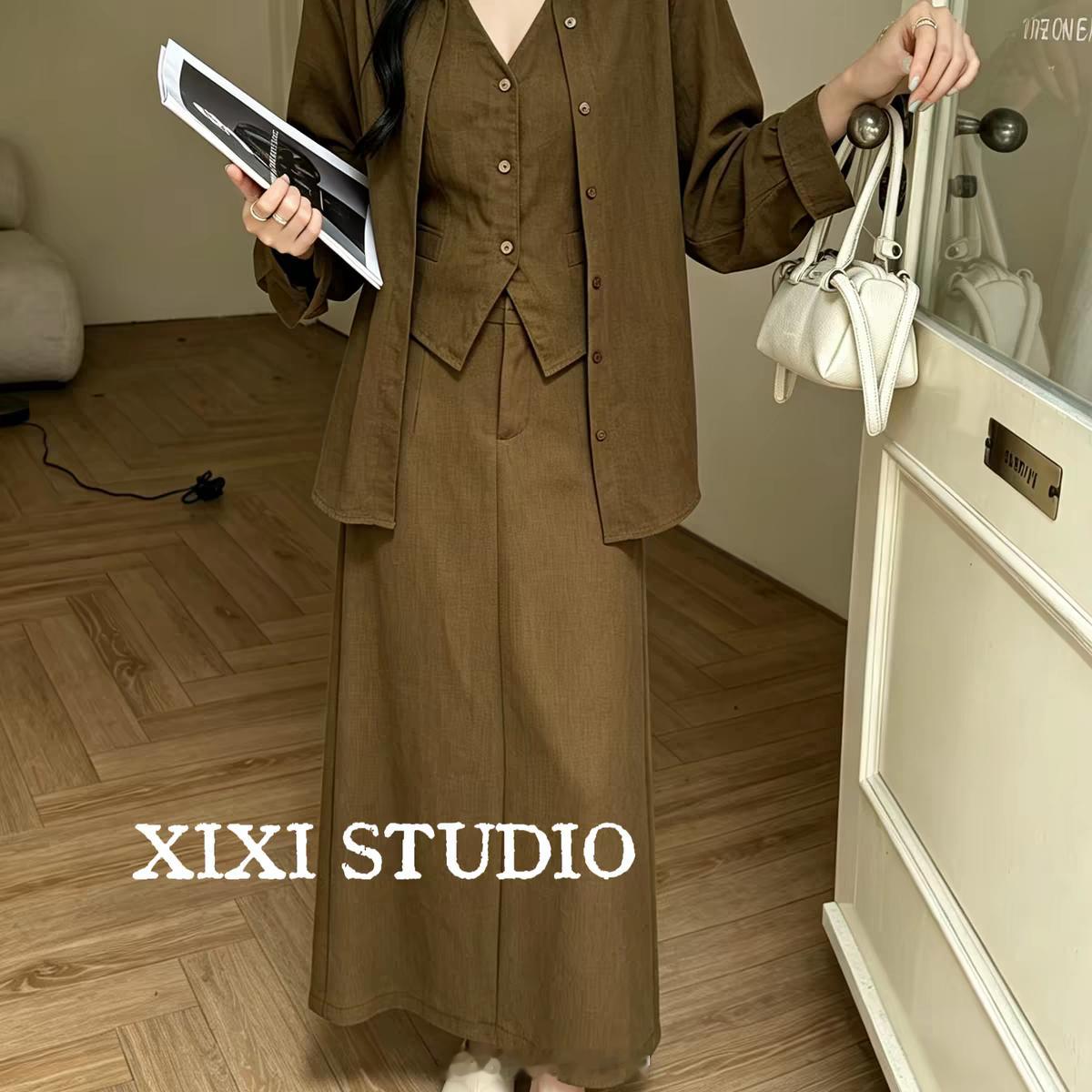赵丸子的衣橱小店上新，上新！得体松弛风咖色套装女秋季气质衬衫半裙两件套高级感穿
