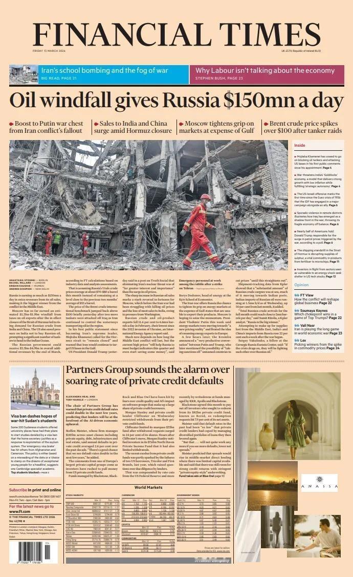 《金融时报》报道，俄罗斯每天通过石油销售额外收入高达1.5亿美元，使普京成为中东