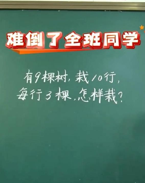 这题谁会?9棵树栽10行,每行3棵咋栽?