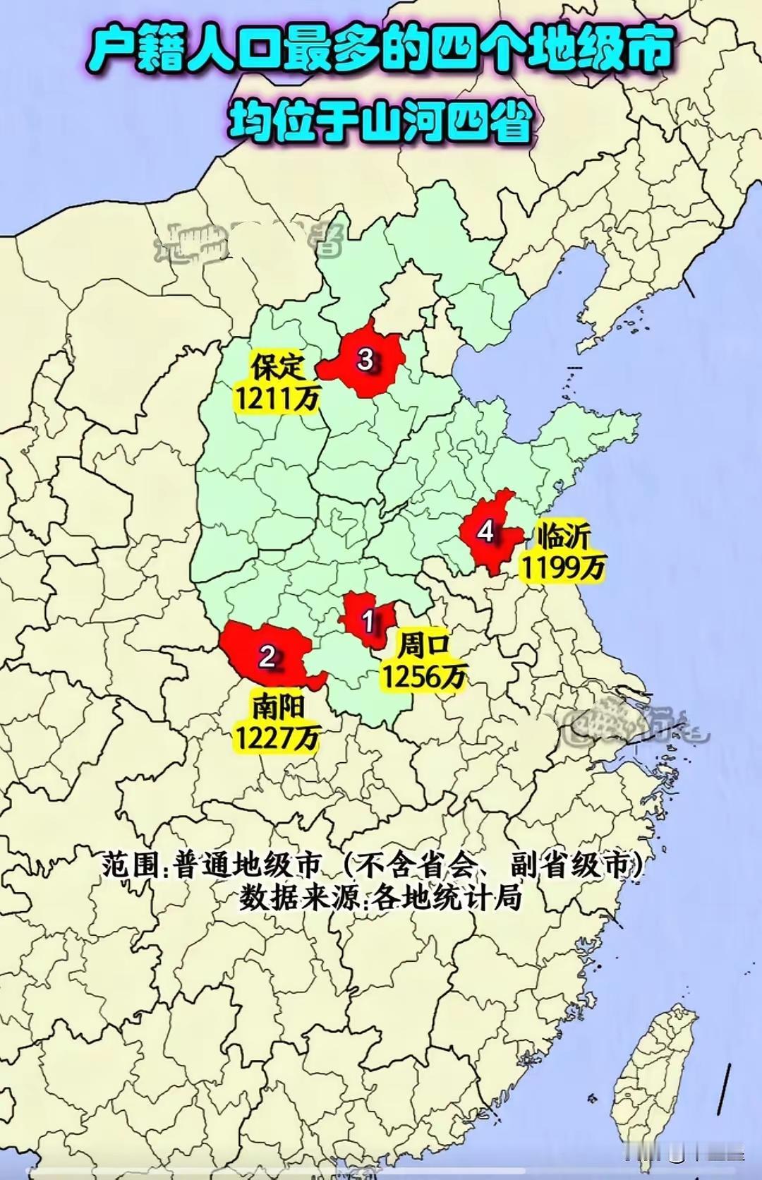 人口城市有人称，国内户籍人口超千万的地级市仅有四个，且都位于北方的“山河四省