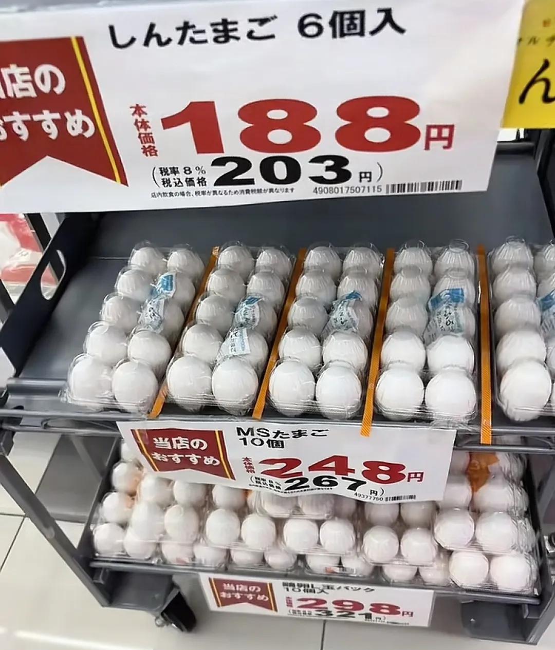 日本鸡蛋价格，十个鸡蛋13元人民币。中国鸡蛋价格，十个左右3.25元人