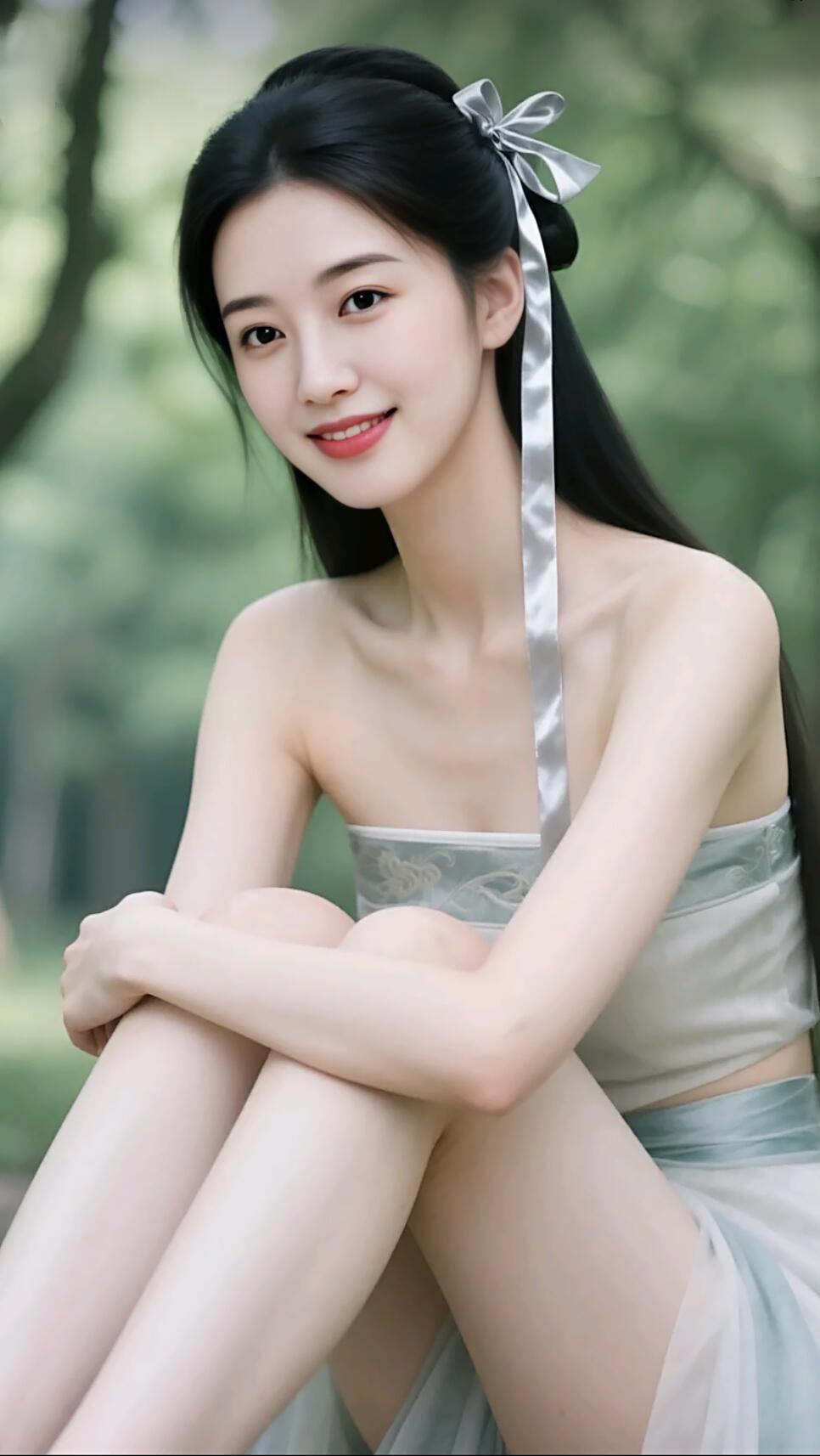 “温柔仙子，绿意盎然中的静谧之美”🌿🌸