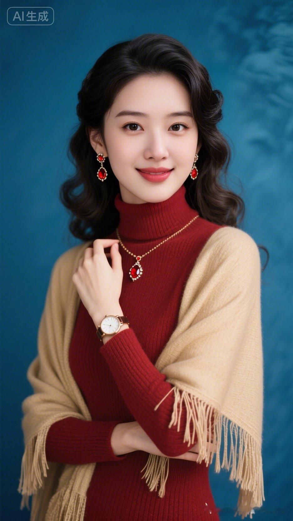 优雅红衣搭配，复古耳环点缀，尽显迷人魅力！💄👗💎