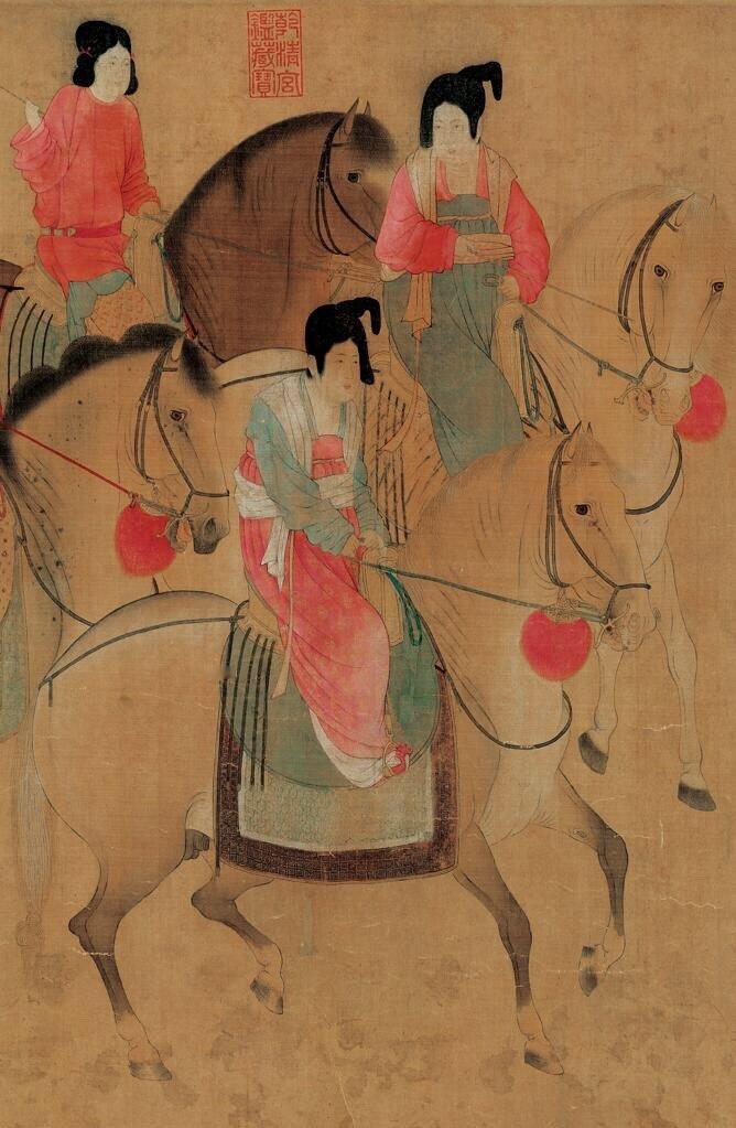 电影质感复原·《虢国夫人游春图》该画是唐代画家张萱的代表作，现存为宋代摹本。唐朝