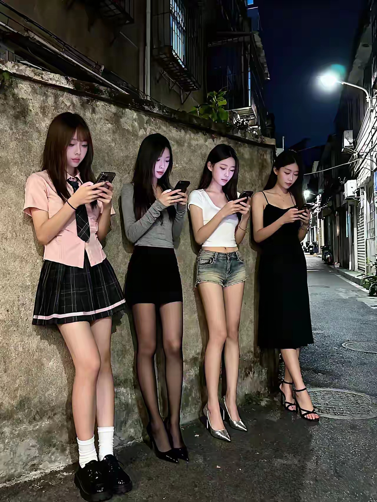 这些美女站在街上是干什么的是在等人吗？都是性感漂亮的小姐姐啊