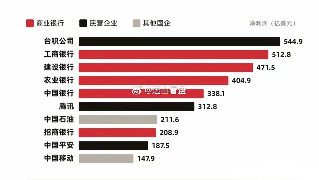 2025年我国净利润最高的十家公司：1.台积电：544.9亿美元（民营企业）2