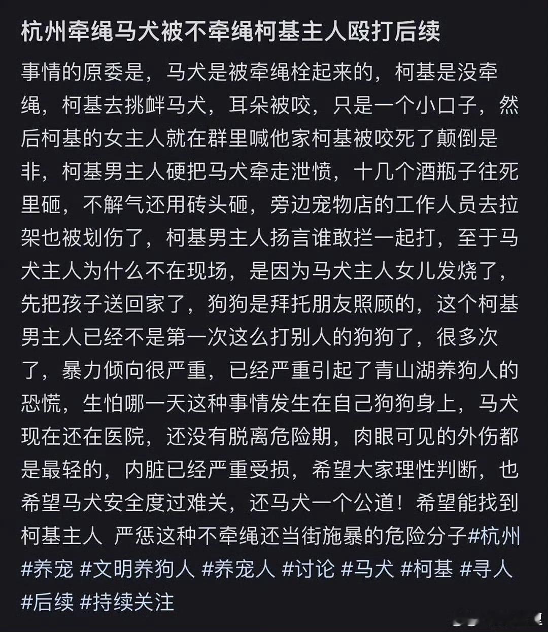 拴绳大狗惨遭柯基主人砸酒瓶爆头文明人都给自己家狗牵绳了,不牵绳的其实就是骨子里对