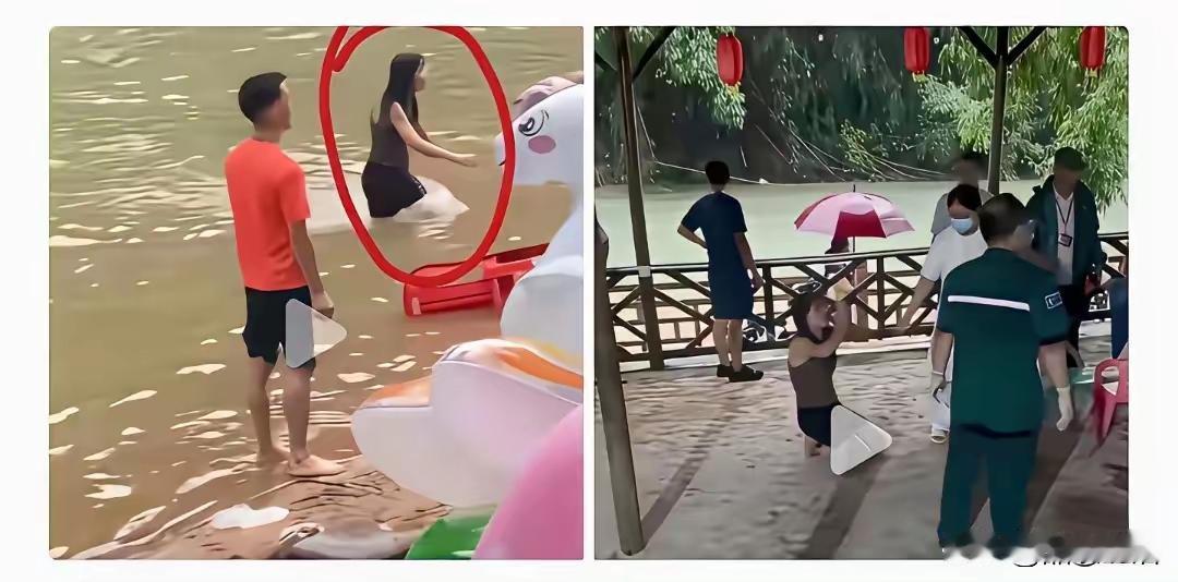岸边母亲跪地痛哭哀求救援的画面看得人心揪紧，一场戏水游玩最后只剩一家三口落寞返程