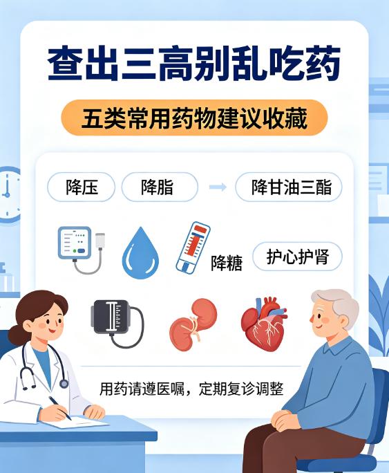 查出三高别乱吃药，五类常用药物建议收藏