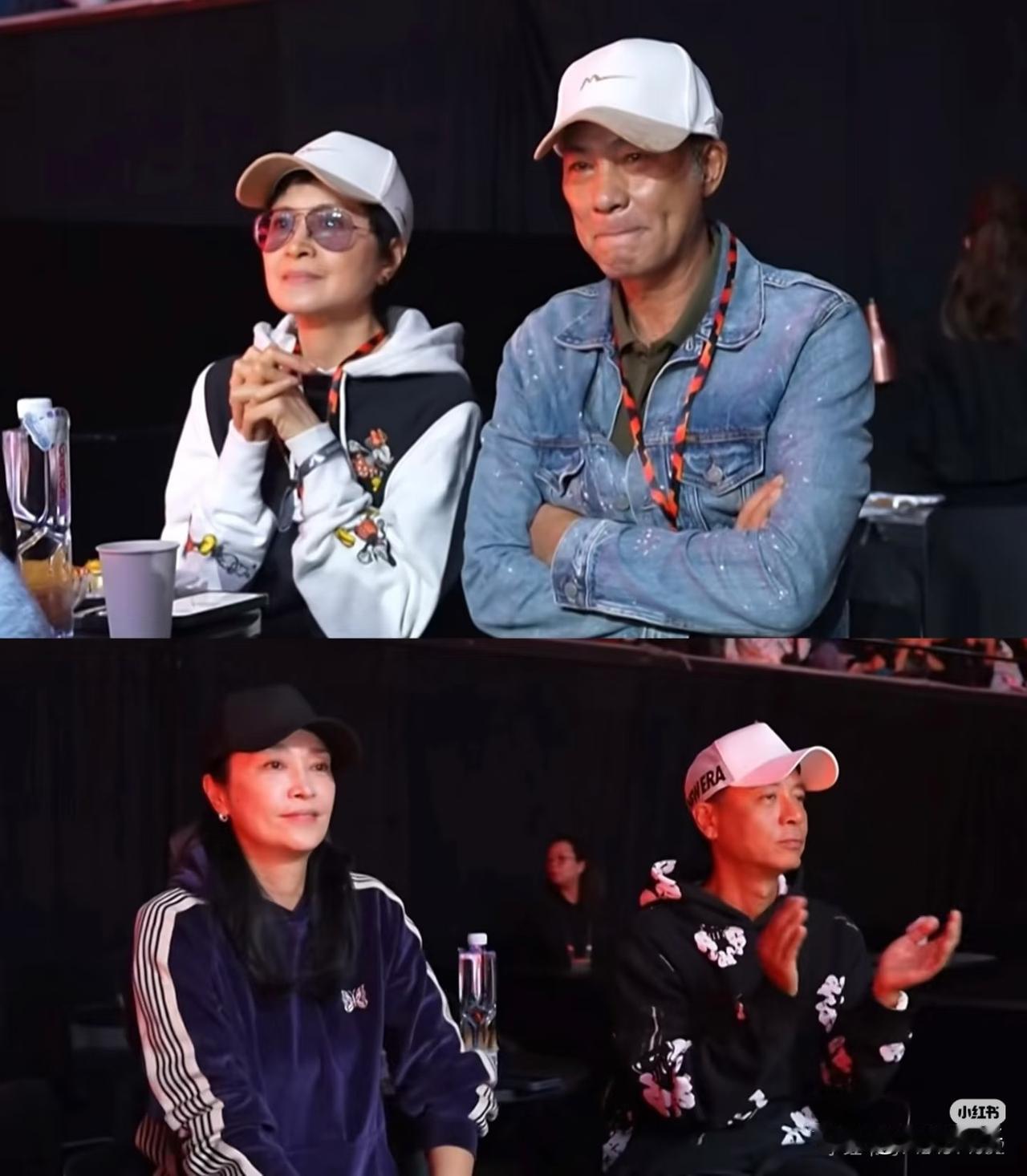 任达华真得带邵美琪来看莎莎啦。今晚是WTT总决赛女单半决赛和混双决赛，刚刚莎莎