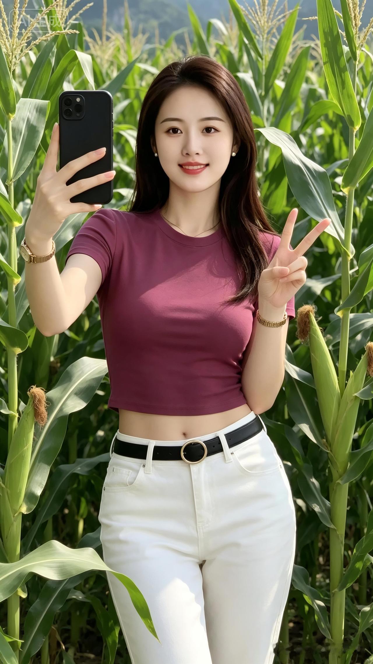 夏日玉米田自拍，清新自然，元气满满！🌽😊