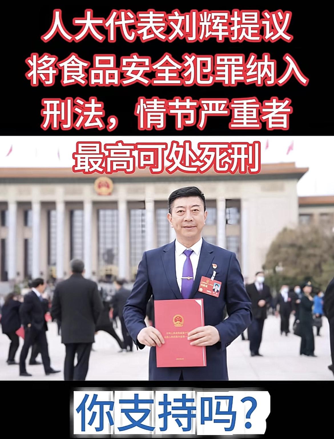 这个提议太好了，人大代表刘辉的提议，关乎千千万万个家庭，那就是将食品安全犯