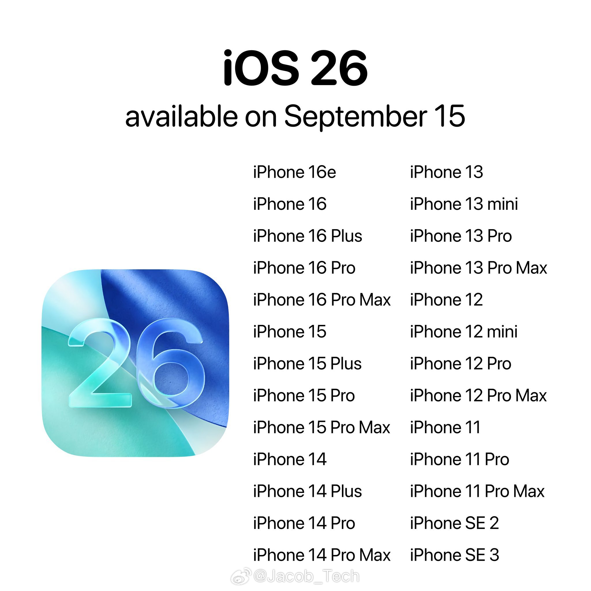 各位iOS26正式版将会在9月15日发布[墨镜]下周一就可以更新啦这是可以更新iO