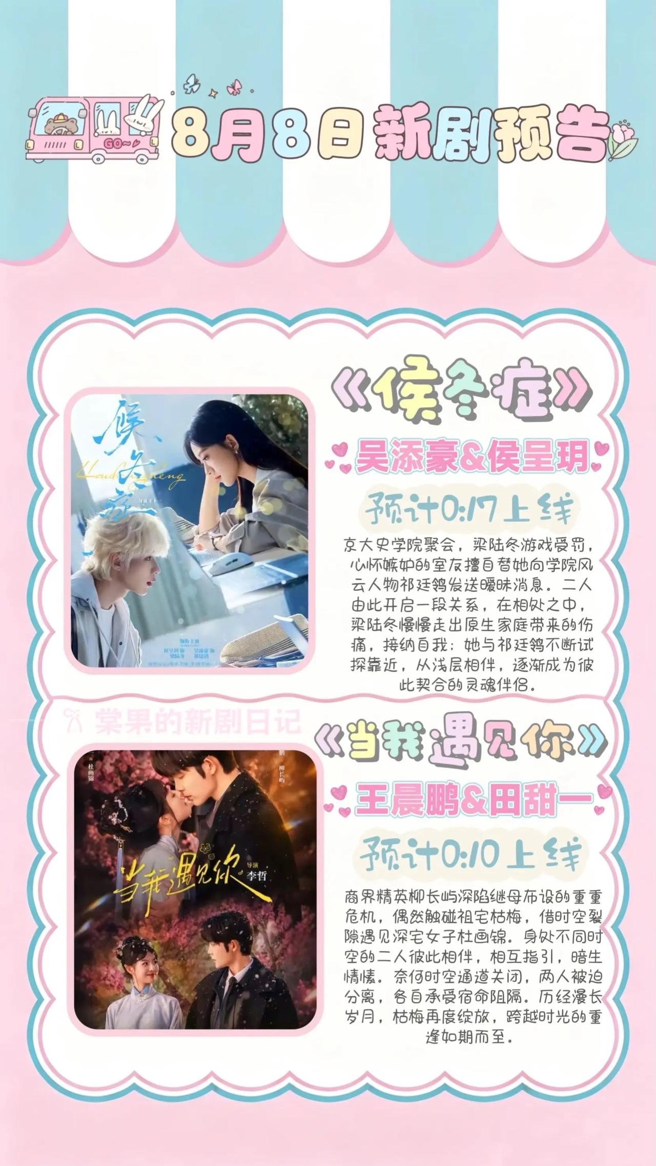 🔥📺8月8日短剧预告清单✨🔥1.💌《候冬症》主演：吴添豪、侯呈玥