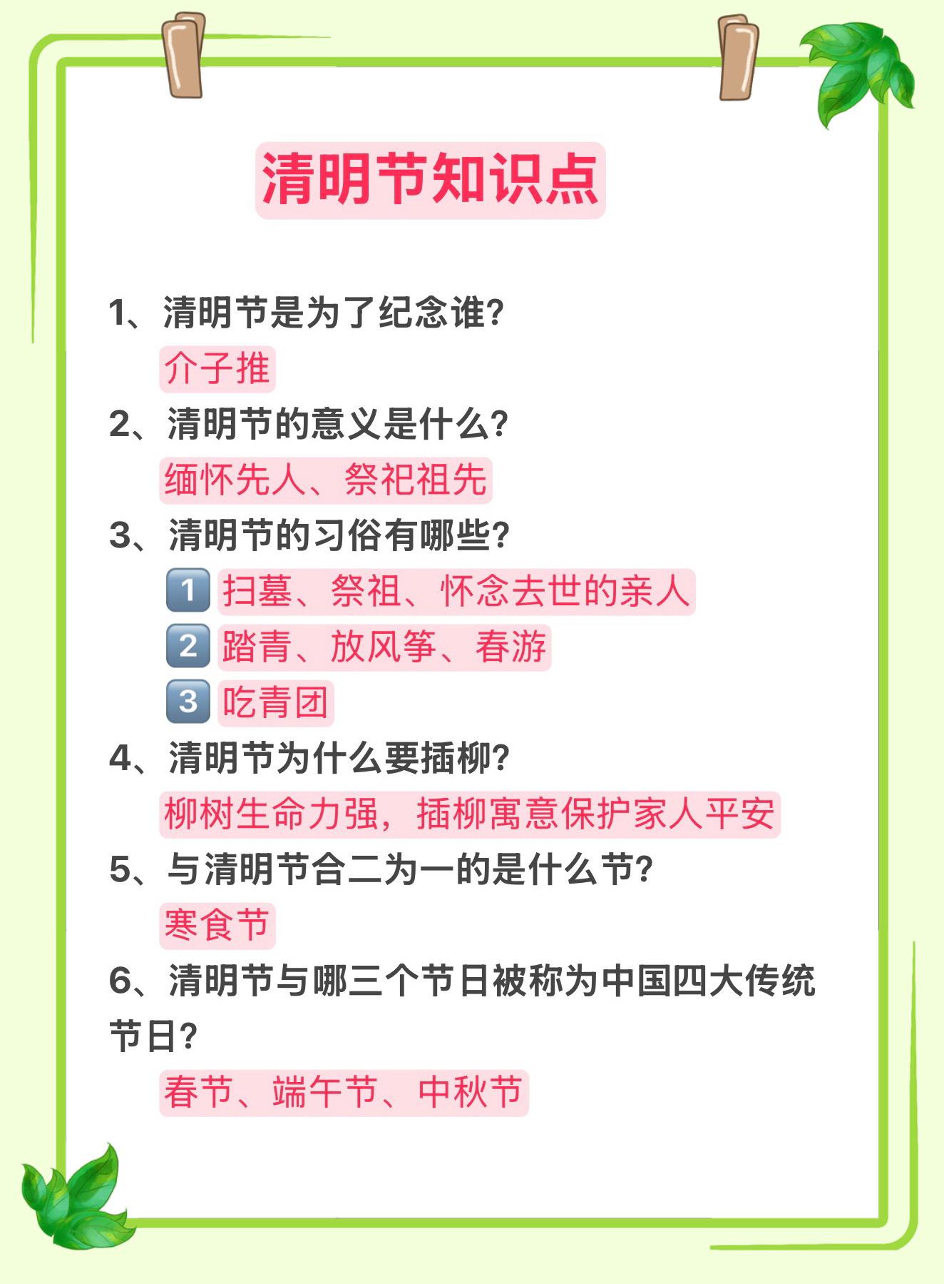 小学生必学的清明知识点～