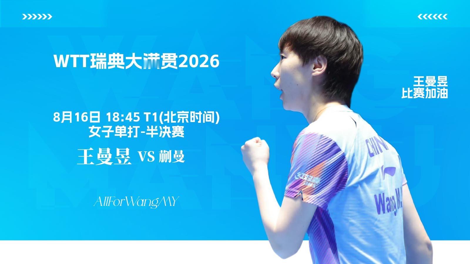 【8月16日赛事预告】wtt欧洲大满贯瑞典站2026王曼昱vs蒯曼女单