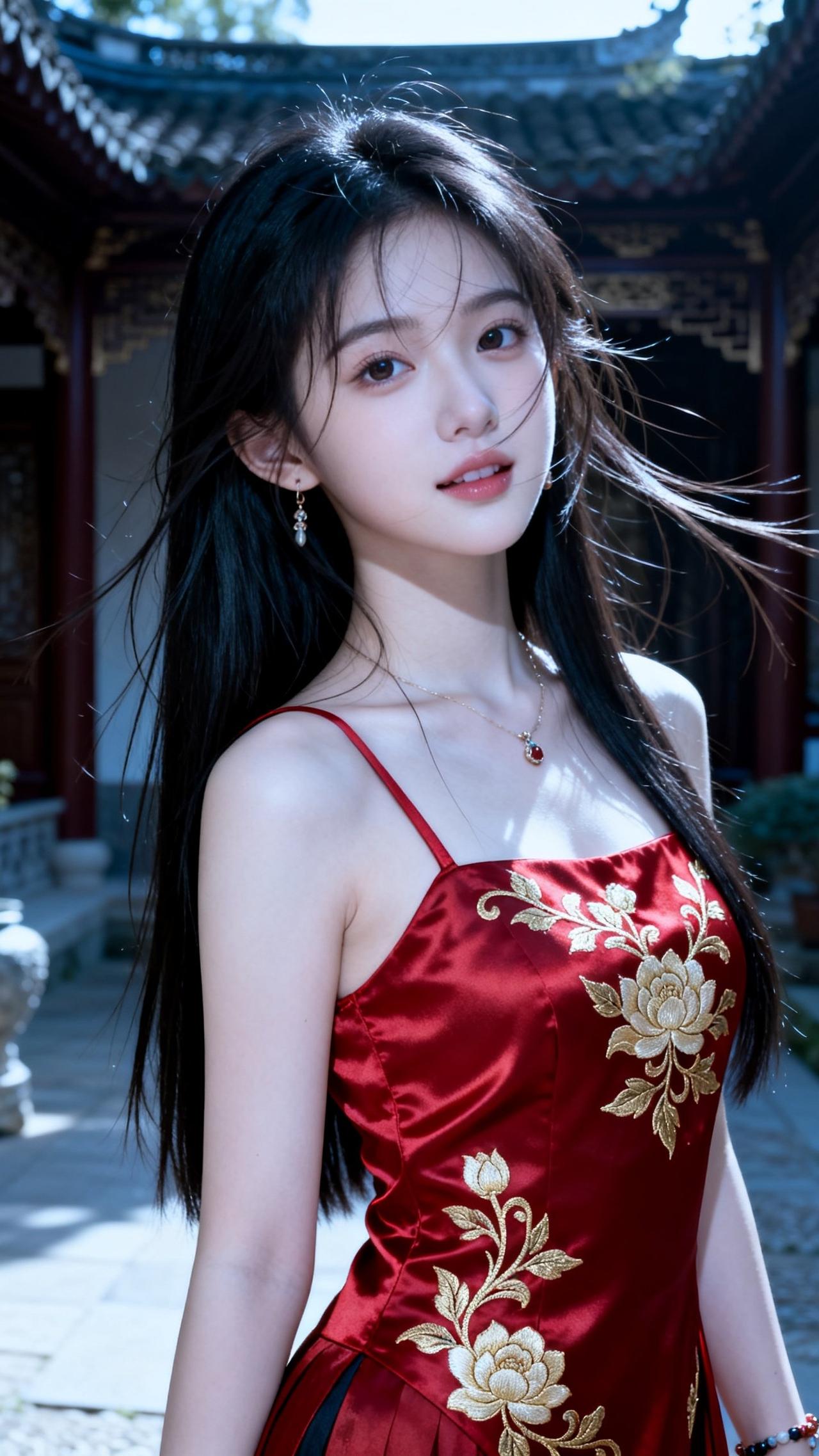 红衣少女，古风韵味，惊艳时光甜妹的笑容有多治愈红色衣服少女古风红裙写真