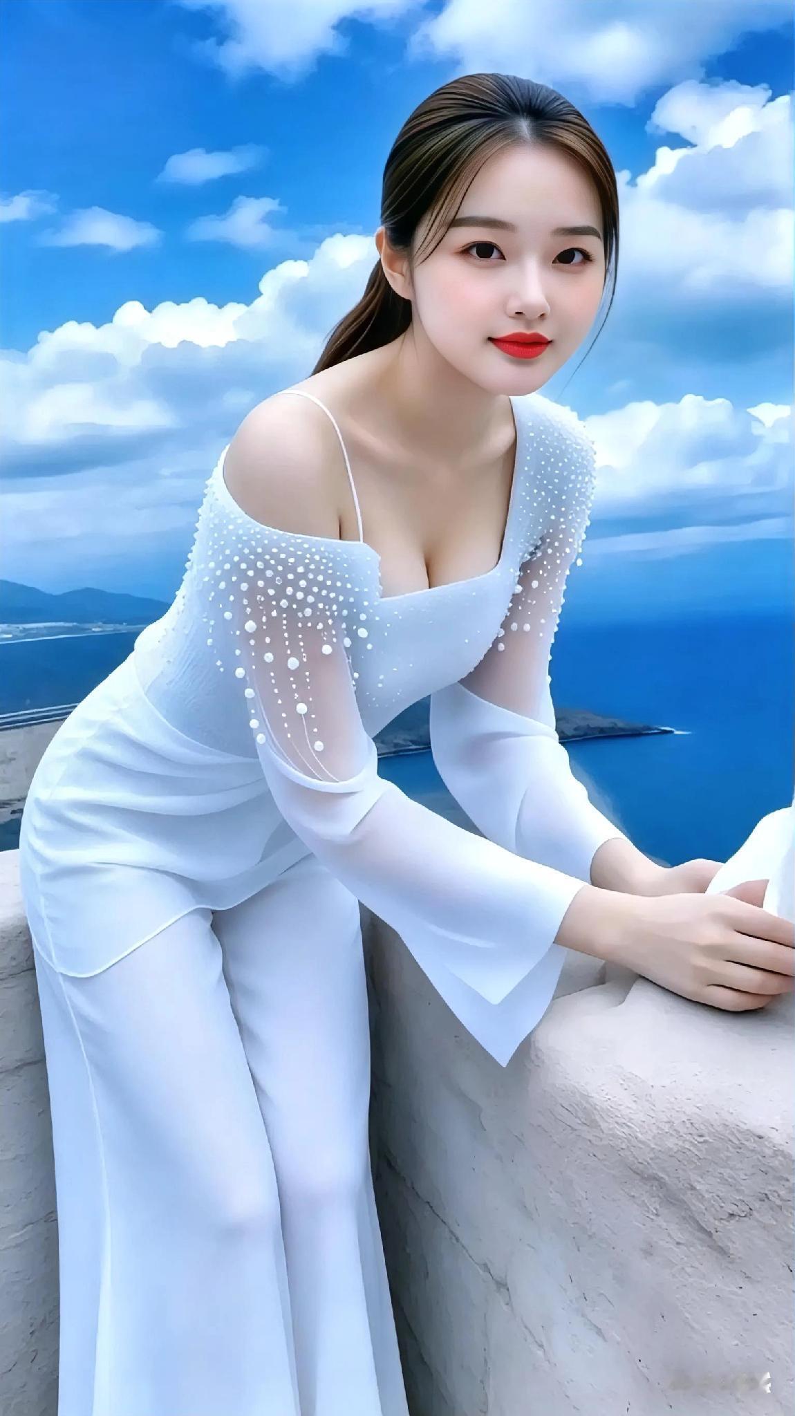 她身姿曼妙，优雅如鹤，每一个动作都充满了从容和自然。那飘逸的长发随的画卷，