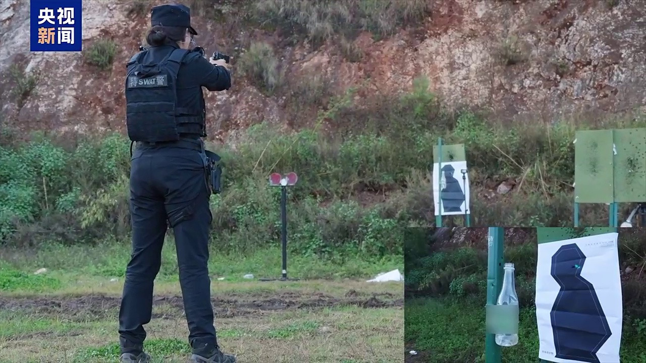 女特警10米外‘枪挑瓶盖’！精准射击硬核展示
