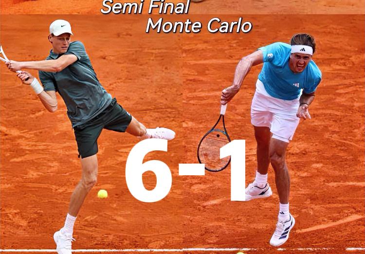 没有意外！34分钟！！！正在进行的蒙特卡洛第一场男单半决赛，辛纳一上来就连