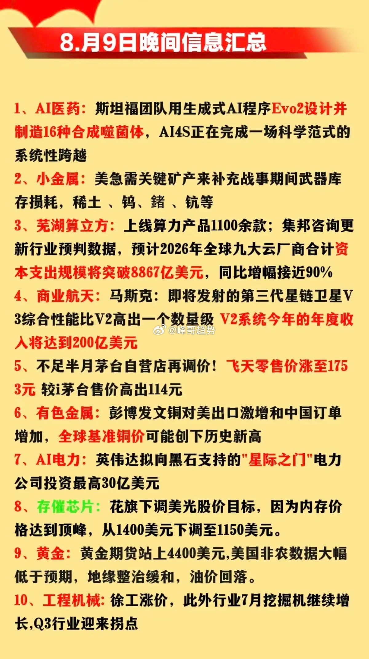 8.10周一市场热点方向+投资逻辑参考！1.算电协同+AI电力2.商业航天S