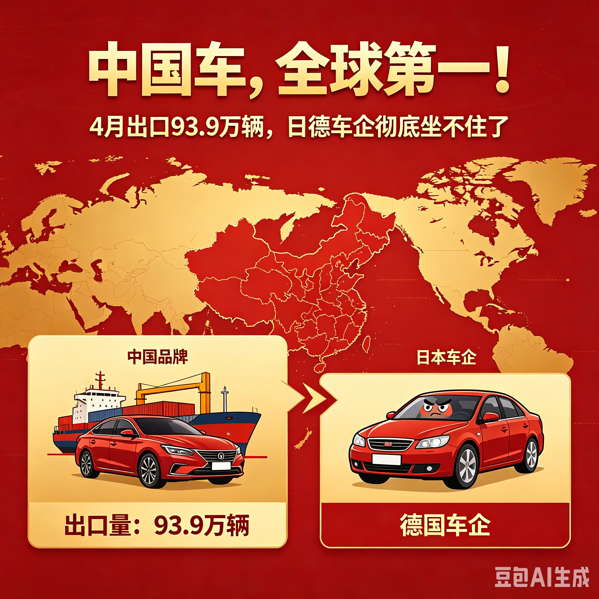 中国车，全球第一！4月出口93.9万辆，日德车企彻底坐不住了