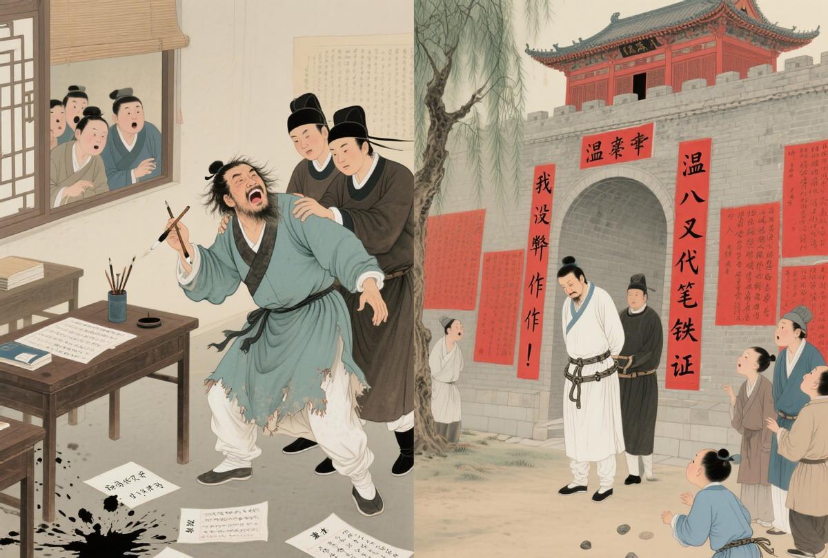 温庭筠喊“没作弊”！帮8人写答案被抓，答案贴城门社死唐朝科举最“嘴硬社